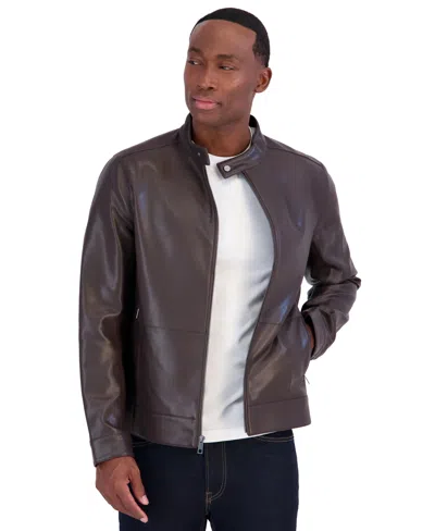 Calvin Klein Men's Leather Moto Jacket In Brown
