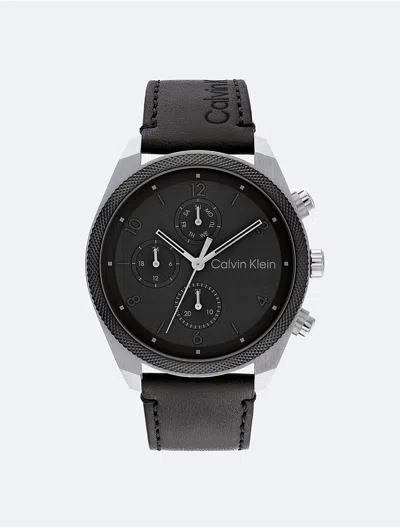 Calvin Klein Men's Leather Strap Chronograph Watch In Black