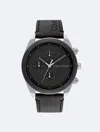 Calvin Klein Men's Multifunction Black Leather Strap Watch 44mm In Black