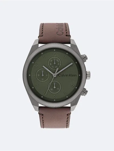 Calvin Klein Men's Leather Strap Chronograph Watch In Green