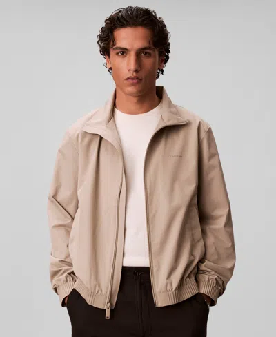 Calvin Klein Men's Lightweight Windbreaker Stand Collar Jacket In Brown