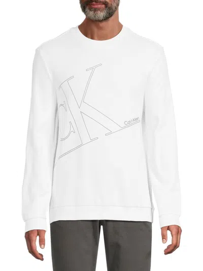 Calvin Klein Men's Linear Logo Sweatshirt In Brilliant White