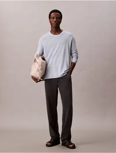 Calvin Klein Men's Linen Blend Double Layer Classic Sweater In Blue
