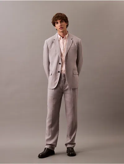 Calvin Klein Men's Linen Blend Pleated Trousers In Gray