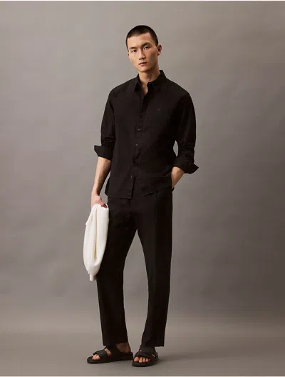 Calvin Klein Men's Linen Cotton Classic Button-down Shirt In Black