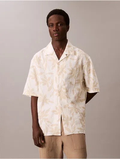 Calvin Klein Men's Linen Cotton Print Relaxed Button-down Shirt
