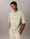 Calvin Klein Men's Linen Cotton Print Relaxed Button-down Shirt In Green
