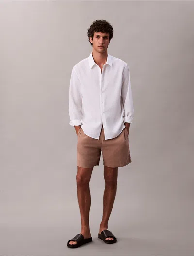 Calvin Klein Men's Linen Cotton Pull-on Shorts In Brown