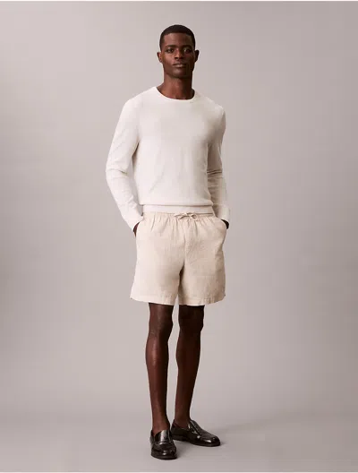 Calvin Klein Men's Linen Cotton Pull-on Shorts In Brown