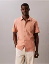 Calvin Klein Men's Linen Cotton Short Sleeve Classic Button-down Shirt In Brown