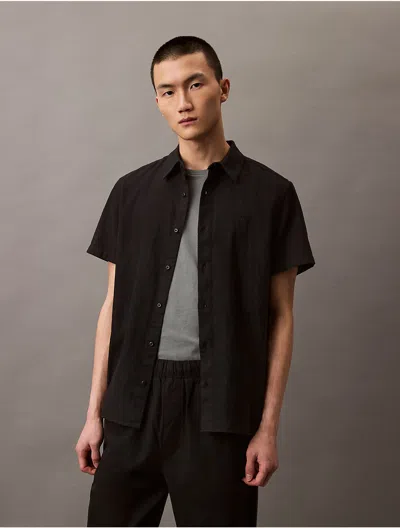 Calvin Klein Men's Linen Cotton Short Sleeve Classic Button-down Shirt In Black