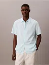 Calvin Klein Men's Linen Cotton Short Sleeve Classic Button-down Shirt In Blue