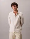 Calvin Klein Men's Linen Cotton Stripe Classic Button-down Shirt In Neutral