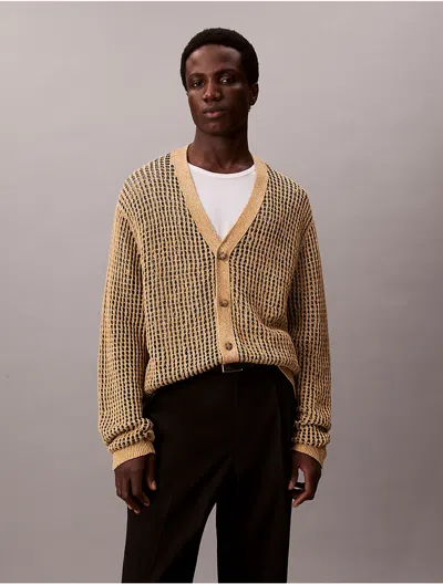 Calvin Klein Men's Linen Open Weave Cardigan In Brown