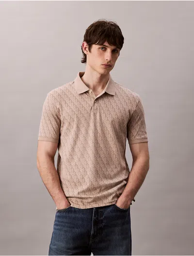 Calvin Klein Men's Liquid Touch Monogram Logo Print Polo Shirt In Blue