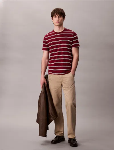 Calvin Klein Men's Liquid Touch Stripe Crewneck T-shirt In Burgundy