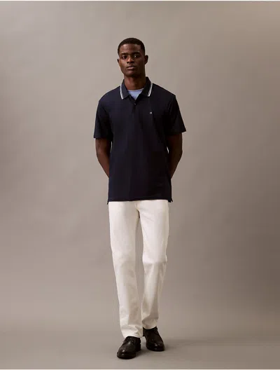 Calvin Klein Men's Liquid Touch Tipped Collar Polo Shirt In Dark Sapphire