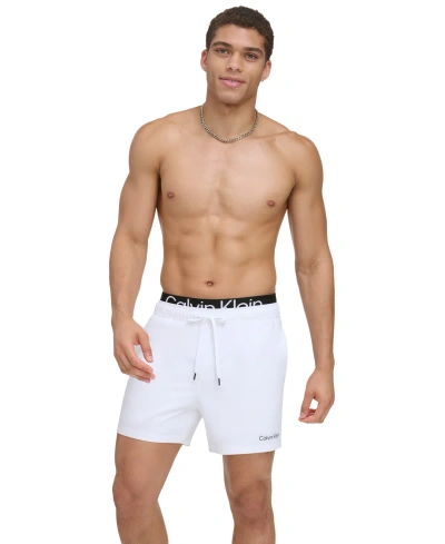 Calvin Klein Men's Logo Elastic Waist Modern Euro 5" Volley Swim Trunks In White