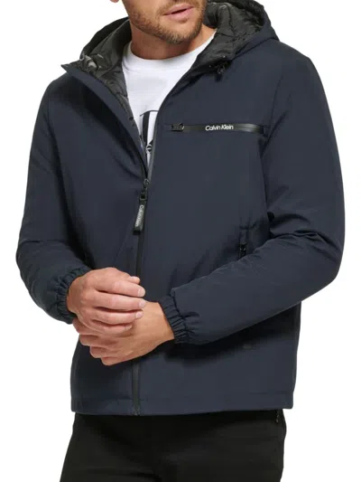 Calvin Klein Men's Logo Hooded Jacket In Navy