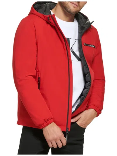 Calvin Klein Men's Logo Hooded Jacket In True Red