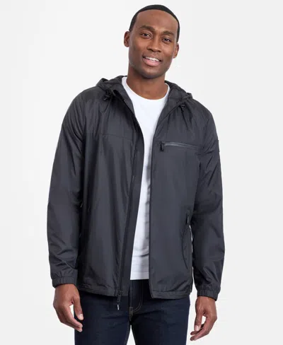 Calvin Klein Men's Logo Hooded Windbreaker In Black