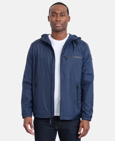 Calvin Klein Men's Logo Hooded Windbreaker In Blue