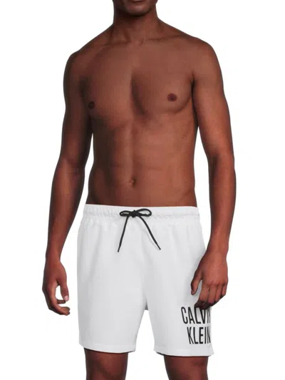 Calvin Klein Men's Logo-print Drawstring Swim Shorts In White