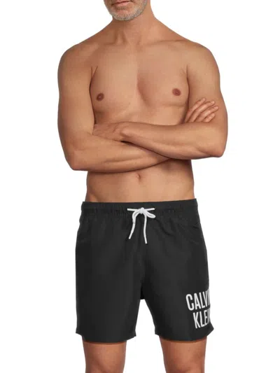 Calvin Klein Men's Logo-print Drawstring Swim Shorts In Black