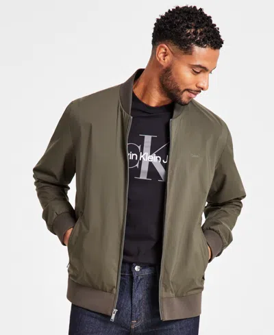 Calvin Klein Men's Logo-print Matte Bomber Jacket In Beluga