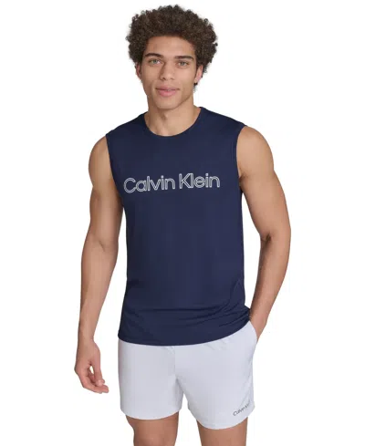Calvin Klein Men's Logo Sleeveless Swim Rash Guard In Navy