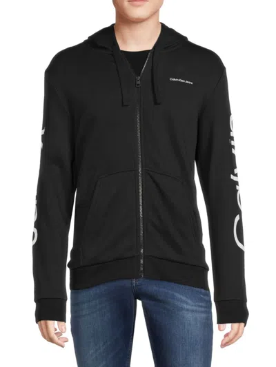 Calvin Klein Men's Logo Zip Hoodie In Black Beau