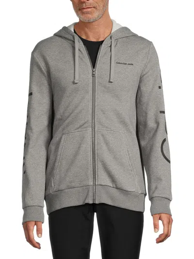 Calvin Klein Men's Logo Zip Hoodie In Medium Grey Heather