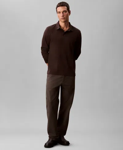 Calvin Klein Men's Long Sleeve Polo Shirt In Brown