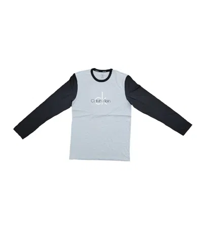Calvin Klein Men's Long Sleeve Sleepwear Shirt In Grey Heather/black
