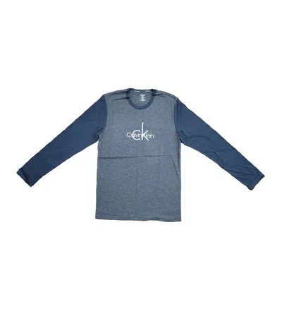 Calvin Klein Men's Long Sleeve Sleepwear Shirt In Heather Grey/blue In Multi