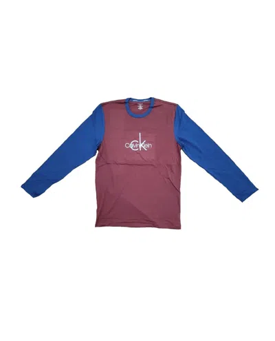 Calvin Klein Men's Long Sleeve Sleepwear Shirt In Maroon/blue In Multi