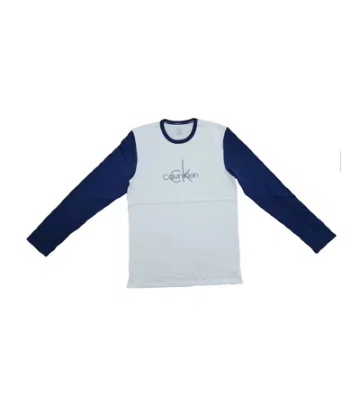 Calvin Klein Men's Long Sleeve Sleepwear Shirt In White/blue In Multi