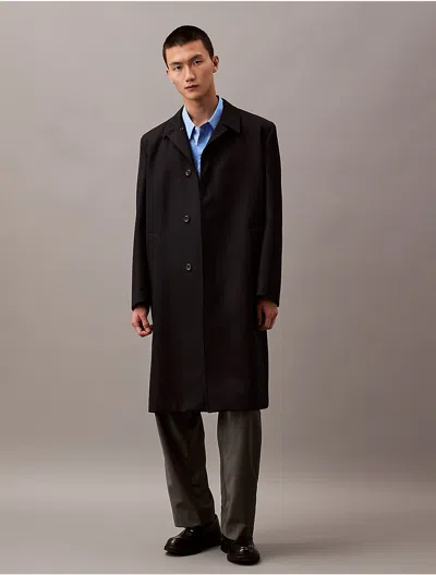 Calvin Klein Men's Long Wool Twill Blend Car Coat
