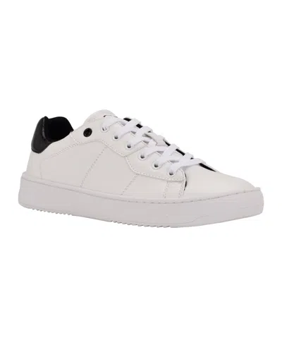 Calvin Klein Men's Lucio Casual Lace Up Sneakers In White,black Croc