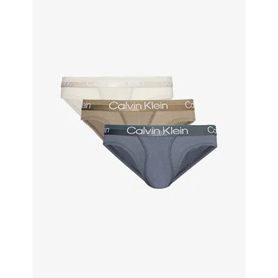 Calvin Klein Branded-waistband Mid-rise Pack Of Three Stretch-woven Briefs In Mbeam,drd Eucalyp,turb