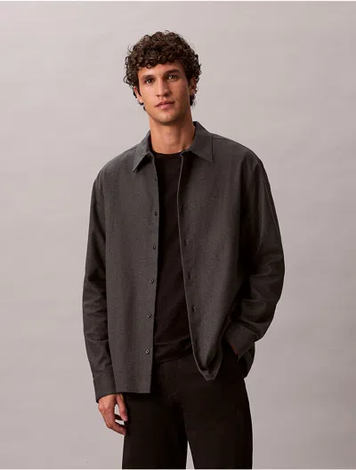 Calvin Klein Men's Melange Flannel Relaxed Button-down Shirt In Black