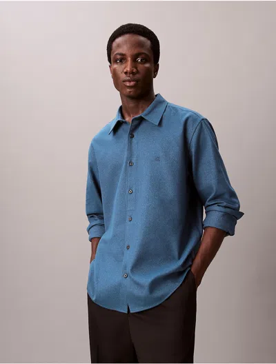 Calvin Klein Men's Melange Flannel Relaxed Button-down Shirt In Blue