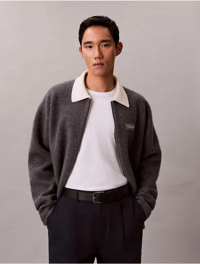 Calvin Klein Men's Merino Wool Blend Contrast Collar Jacket In Black