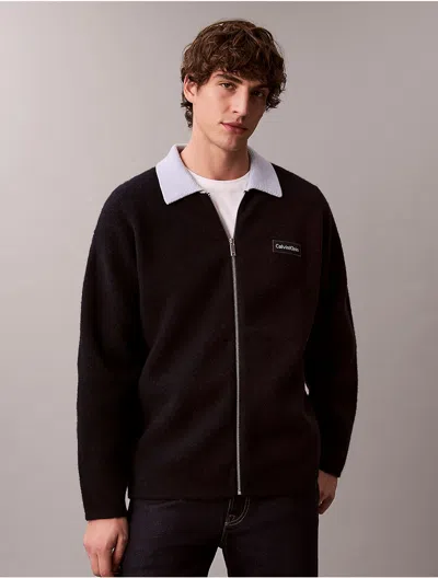 Calvin Klein Men's Merino Wool Blend Contrast Collar Jacket In Brown