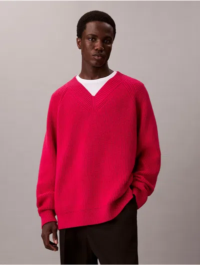 Calvin Klein Men's Merino Wool Blend Relaxed V-neck Sweater In Pink