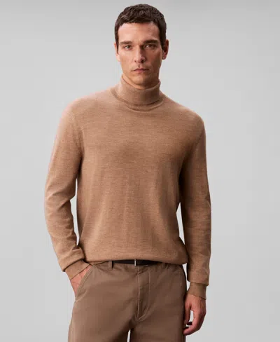 Calvin Klein Men's Merino Wool Blend Turtleneck Sweater In Brown