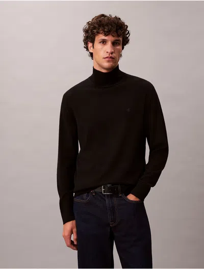 Calvin Klein Men's Merino Wool Mock Neck Sweater In Black