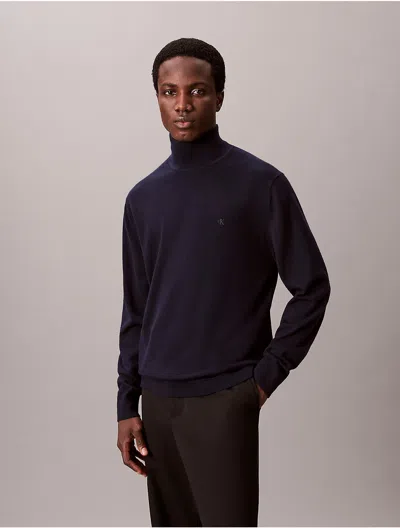 Calvin Klein Men's Merino Wool Mock Neck Sweater In Blue