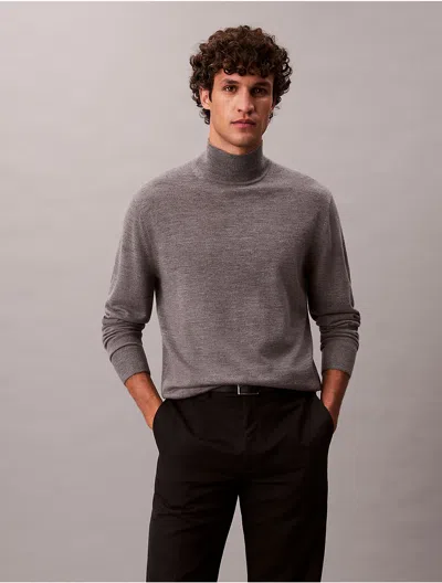 Calvin Klein Men's Merino Wool Mock Neck Sweater In Gray