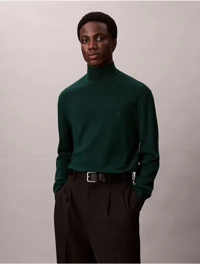 Calvin Klein Men's Merino Wool Mock Neck Sweater In Green